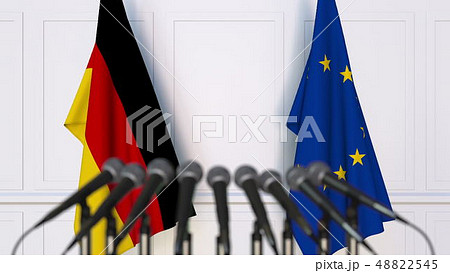 Flags of Germany and the European Union at international meeting or conference. 3D rendering Flags of Germany and the European Union at international meeting or conference. 3D rendering 48822545