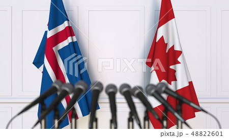 Flags of Iceland and Canada at international meeting or conference. 3D rendering 48822601