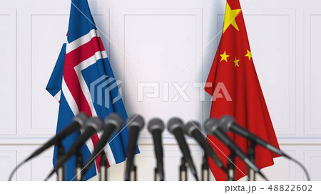 Flags of Iceland and China at international meeting or conference. 3D rendering 48822602