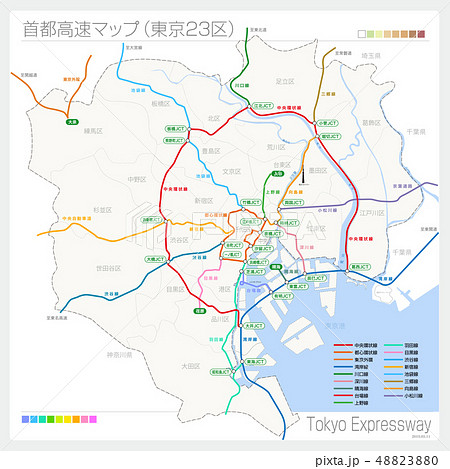 Metropolitan Expressway Map (Tokyo 23 wards) - Stock Illustration 