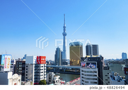 東京都 浅草から見たスカイツリーの写真素材