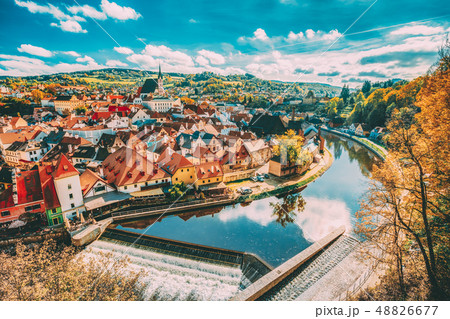 St. Vitus Church and cityscape Cesky Krumlov, Czech republic St. Vitus Church and cityscape Cesky Krumlov, Czech republic 48826677