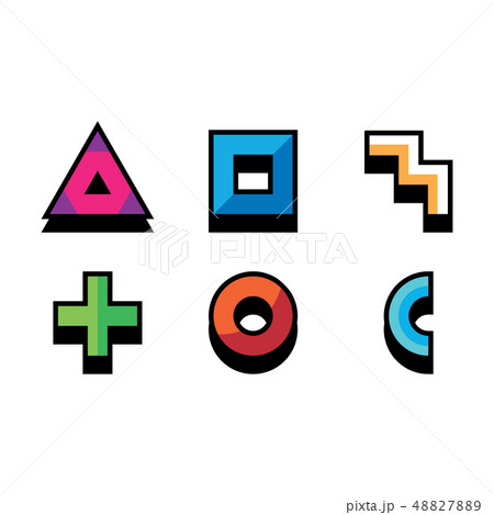 Geometric figures triangle, circle, square, curved lines on white background. Colorful geometric Geometric figures triangle, circle, square, curved lines on white background. Colorful geometric 48827889