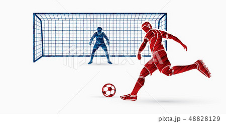 Soccer player kicking ball with Goalkeeper vector Soccer player kicking ball with Goalkeeper vector 48828129
