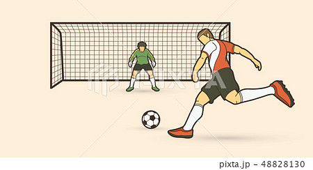 Soccer player kicking ball with Goalkeeper vector Soccer player kicking ball with Goalkeeper vector 48828130