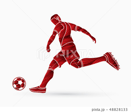 Soccer player shooting a ball action vector 48828133