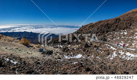 Top view of Teide crater with tracks and tourists, gigapan 48829247