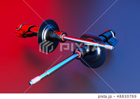 Passenger car Shock Absorber, new auto parts, spare parts. 3D rendering. 48830769