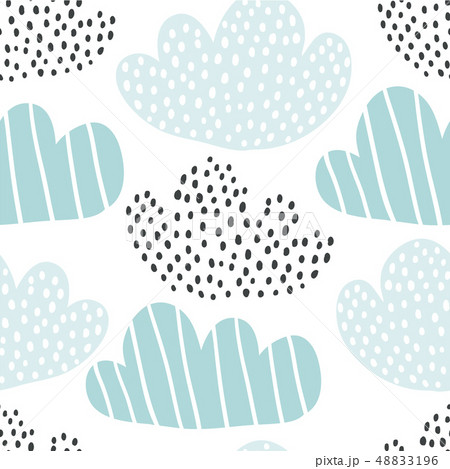 Cute hand-drawn endless doodle pattern with clouds Cute hand-drawn endless doodle pattern with clouds 48833196