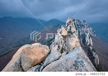 View from Ulsanbawi rock peak. Seoraksan National Park, South Corea View from Ulsanbawi rock peak. Seoraksan National Park, South Corea 48833702