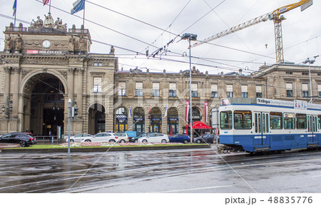 Zurich railway station. Streets of Zurich. Tram Zurich railway station. Streets of Zurich. Tram 48835776