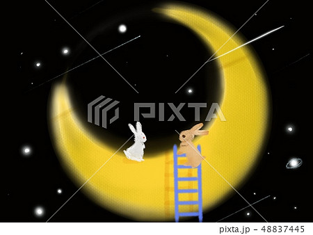 三日月 月 うさぎのイラスト素材 48837445 Pixta