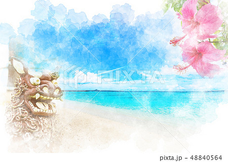 沖縄の海 水彩画風のイラスト素材