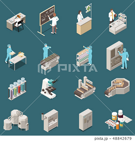 Pharmaceutical Production Isometric Icon Set Pharmaceutical Production Isometric Icon Set 48842679