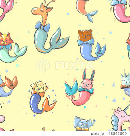 Mermaid cute funny childish animals seamless pattern 48842809