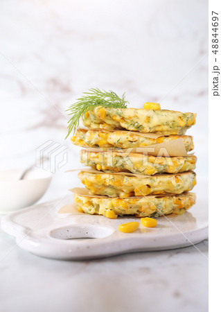Stack of corn pancakes Stack of corn pancakes 48844697