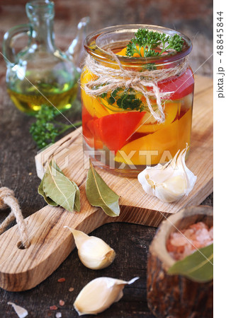 Salad of pickled bell pepper and ingredients Salad of pickled bell pepper and ingredients 48845844