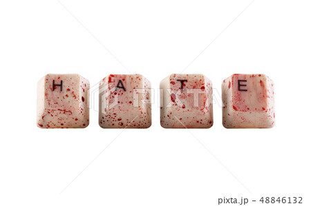 Word hate formed with bloody computer keys 48846132