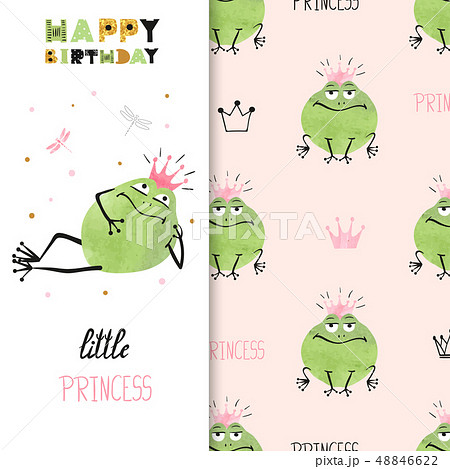 Happy Birthday card design with cute princess frog 48846622