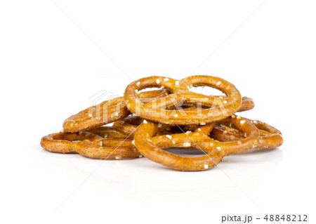 Mini salted pretzels isolated on white Mini salted pretzels isolated on white 48848212