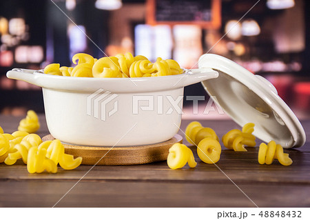 Raw pasta funghetto with restaurant Raw pasta funghetto with restaurant 48848432