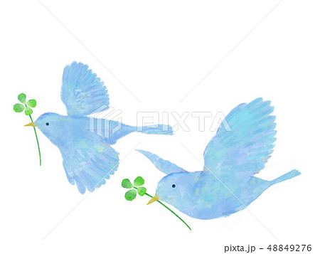 Bird and four leaf clover watercolor - Stock Illustration 