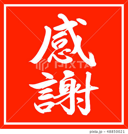 書道:感謝-太字-縦書き-デザイン朱角 書道:感謝-太字-縦書き-デザイン朱角 48850021