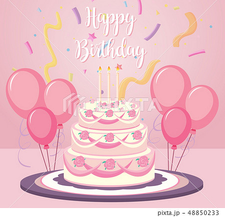 A birthday cake on pink background 48850233