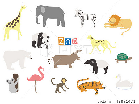 シンプルな動物のセット 動物園のイラスト素材