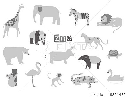 シンプルな動物のセット 動物園 モノクロ グレースケールのイラスト素材 48851472 Pixta
