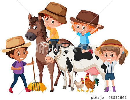 Children with farm animals 48852661