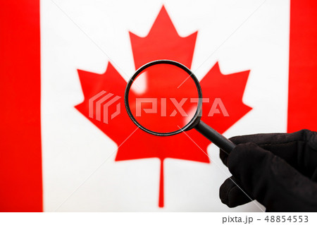 The flag of CANADA looks through a magnifying The flag of CANADA looks through a magnifying 48854553