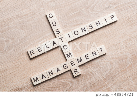 Conceptual business keywords on table with elements of game making crossword 48854721