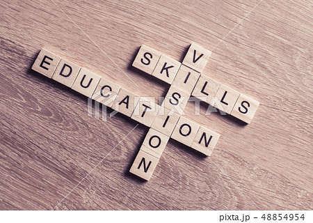 Conceptual keywords on wooden table with elements of game making Conceptual keywords on wooden table with elements of game making 48854954