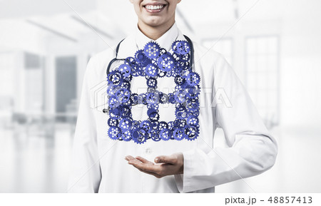 Symbol of homepage or accomodation made with cogwheels presented 48857413