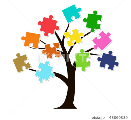 木のアイコンとパズルピースのイラスト素材 4603