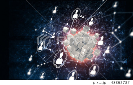 Concept of Internet and networking with digital cube figure on d 48862787