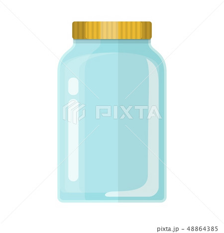 Empty glass transparent jar with gold lid. Empty glass transparent jar with gold lid. 48864385