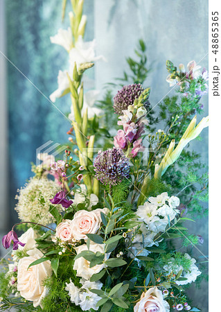 Floral decoration for wedding ceremony romance dining. Wedding banquet , festive decor. Bouquet from Floral decoration for wedding ceremony romance dining. Wedding banquet , festive decor. Bouquet from 48865365