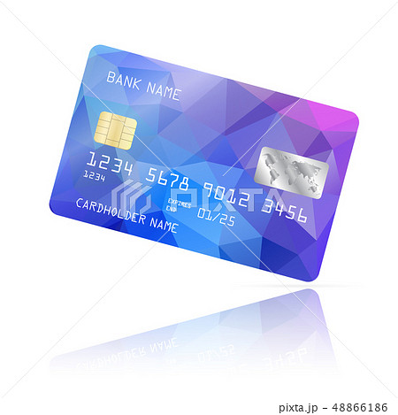 Realistic detailed credit card set with colorful blue abstract triangular design background Realistic detailed credit card set with colorful blue abstract triangular design background 48866186