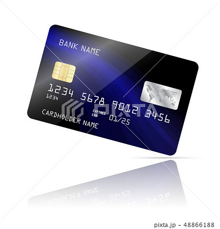 Realistic detailed credit card with blue wave abstract design isolated on white background 48866188