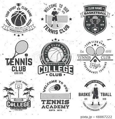 Set Of Basketball And Tennis Badge Emblem Or のイラスト素材