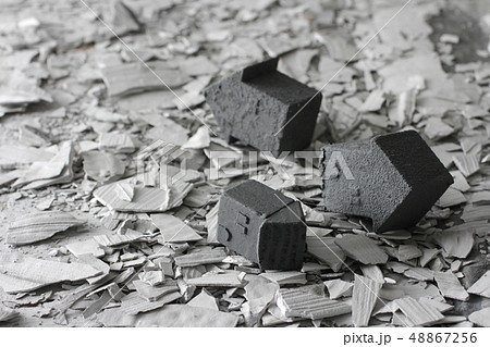 災害で壊れた家屋と瓦礫を見つめる人々 48867256