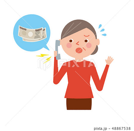 詐欺　電話　シニア　女性　アポ電　イラスト　ベクター 48867538