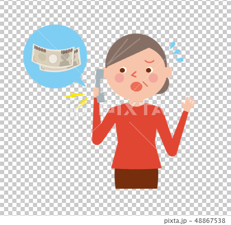 詐欺　電話　シニア　女性　アポ電　イラスト　ベクター 48867538