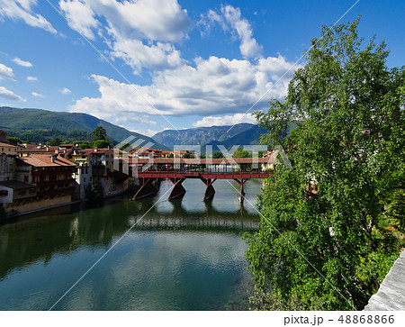 Old wooden bridge over the river Brenta Old wooden bridge over the river Brenta 48868866