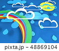 Paper cut design with clouds rain sun and rainbow. 48869104