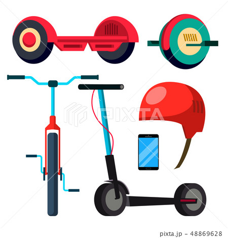 Bicycle, Scooter, Giroskuter, Mono Wheel Vector. Activity. City Transport. Isolated Flat Cartoon 48869628