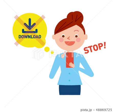 女性　スマホ　違法ダウンロード　イラスト　ベクター 48869725