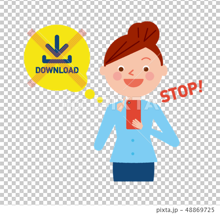 女性　スマホ　違法ダウンロード　イラスト　ベクター 48869725